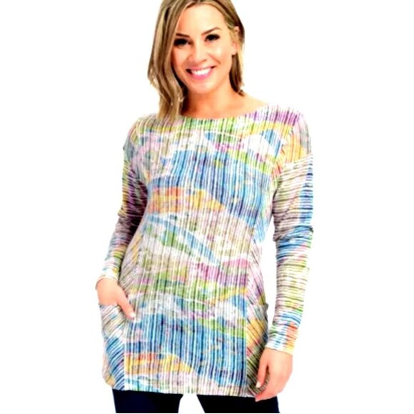 CJ Banks Womens X Multicolored Striped Long Sleeve Tunic Top - Picture 8 of 11